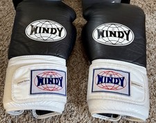 Luvas de boxe vintage Windy 18 oz couro preto muay thai kickboxing MMA comprar usado  Enviando para Brazil