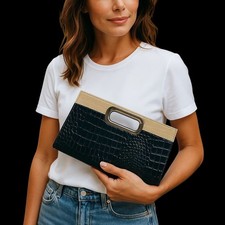 Bolsa de mão Giannini preta crocodilo em relevo bolsa para festa noturna comprar usado  Enviando para Brazil