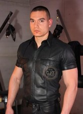 Camisa masculina de couro militar gay estilo couro de vaca real... comprar usado  Enviando para Brazil