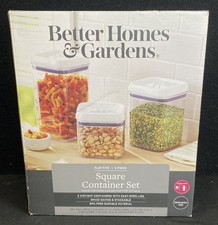 NOVO 3 frascos de armazenamento de alimentos Better Homes & Gardens com tampas recipientes transparentes comprar usado  Enviando para Brazil