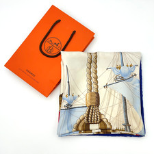 Cachecol de seda autêntico Hermes Carré 90 Tribord vermelho x multicolorido com bolsa BA060259, usado comprar usado  Enviando para Brazil