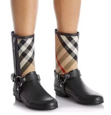 Botas de borracha Burberry Zane xadrez vintage superior preto bege zíper femininas EUA 7,5 comprar usado  Enviando para Brazil