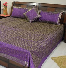Conjunto de capa de cama Banarasi étnica indiana tecido tradicional resham brocado roxo, usado comprar usado  Enviando para Brazil