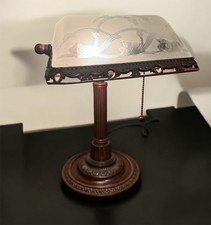 Abajur de mesa bronze banqueiros vidro gravado geada abajur inclinável 15" de altura vintage vovó, usado comprar usado  Enviando para Brazil