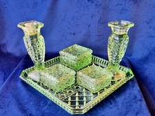 Conjunto de mesa Sowerby Glass bugigangas 6 peças vidro verde depressão #2697 linha dupla muito bom estado usado, usado comprar usado  Enviando para Brazil