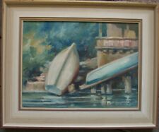 Barcos na Baía Pintura a Óleo Praia Pescador Costa Mar H. Wächter 1982 comprar usado  Enviando para Brazil