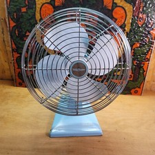 Ventilador Temp-Master vintage 11 1/2" bebê azul prata lâmina gaiola de metal atômica comprar usado  Enviando para Brazil