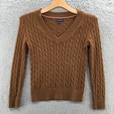 Suéter feminino Tommy Hilfiger malha cabo S marrom algodão manga longa gola VNeck casual comprar usado  Enviando para Brazil