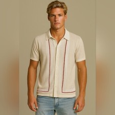 Camisa polo masculina Abercrombie & Fitch listrada com botões bege médio preppy comprar usado  Enviando para Brazil