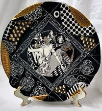 Placa de cerâmica vintage assinada Laney K. Oxman arte preta, branca, dourada (z66), usado comprar usado  Enviando para Brazil