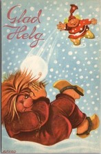 Cartão postal sueco Suécia gnomo troll/luta bola de neve GLAD HELG/artista Geerd comprar usado  Enviando para Brazil