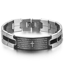Pulseira masculina de oração inglesa cruz religiosa tom prata preto aço inoxidável comprar usado  Enviando para Brazil
