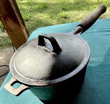 Pote de ferro fundido BSR vintage raro com tampa e cabo de madeira 1 quarto sem marca comprar usado  Enviando para Brazil