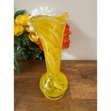 Vaso de vidro vintage Murano soprado à mão amarelo e branco arte redemoinho com babados comprar usado  Enviando para Brazil