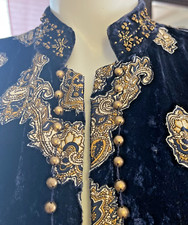 Casaco vintage Chico’s macio azul veludo e seda com miçangas - Tamanho 1 (M) comprar usado  Enviando para Brazil