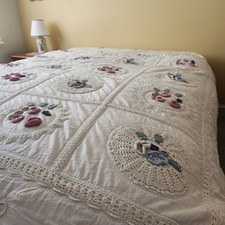Colcha de retalhos floral queen aplique de crochê branco rosa roupa de cama para casa 79 x 85  comprar usado  Enviando para Brazil