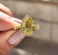 Anel de noivado de ouro amarelo sólido 14K com safira natural e diamante 3,50 quilates tamanho 6 comprar usado  Enviando para Brazil