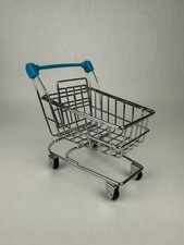 Mini carrinho de compras de metal supermercado realista alças azuis rodas rolantes comprar usado  Enviando para Brazil