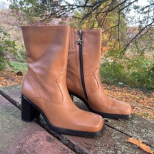 Bota plataforma vintage anos 90 Tommy Hilfiger couro marrom biqueira quadrada salto robusto tamanho 9.5, usado comprar usado  Enviando para Brazil