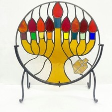 Usado, Painel de vitral Menorá suporte redondo Dreidel judaica Hanukkah judeu comprar usado  Enviando para Brazil