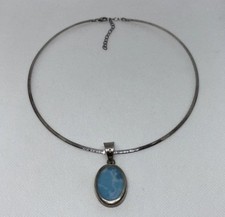 Colar/gargantilha vintage Itália 925 prata 2,5 mm punho e pingente de prata 950 Larimar comprar usado  Enviando para Brazil
