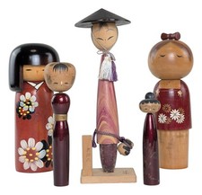 Conjunto Kokeshi criativo 5 peças: bonecas de madeira pintadas e lacadas, 10–22cm, vintage do Japão comprar usado  Enviando para Brazil