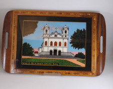 Bandeja suspensa incrustada de madeira vintage Bonfim Salvador Bahia Brasil cena da igreja 11x18" comprar usado  Enviando para Brazil