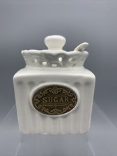 Recipiente de açúcar THL cozinha country francesa acabamento em treliça off white etiqueta bronze comprar usado  Enviando para Brazil