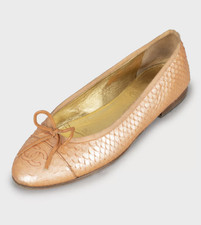 Sapato sem salto autêntico vintage Chanel Sapatilha CC biqueira arco balé laranja 36 UE comprar usado  Enviando para Brazil