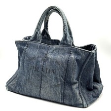 Bolsa tote PRADA bolsa de mão canapa denim índigo autêntica comprar usado Bolsa tote PRADA bolsa de mão canapa denim índigo autêntica comprar usado  Enviando para Brazil
