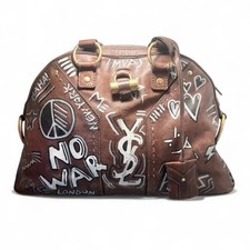 Usado, Bolsa de alça superior vintage Yves Saint Laurent personalizada grafite pintada couro marrom comprar usado  Enviando para Brazil