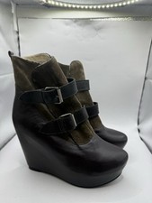 Botas femininas ESTILO EMPORIO tamanho 7 couro marrom cunha escondida fivela dupla comprar usado  Enviando para Brazil