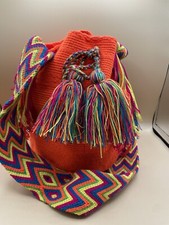 Bolsa Wayuu MOCHILA MULTICOLORIDA tecida à mão tribo indígena colombiana laranja, usado comprar usado  Enviando para Brazil