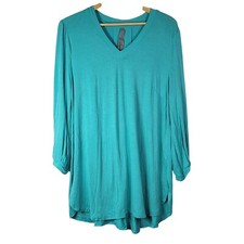 Blusa túnica Melissa McCarthy Seven7 gola V azul turquesa 1X manga longa pulôver comprar usado  Enviando para Brazil