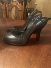 Usado, Sandália Melissa Lady Dragon II salto alto ônix metálico 8 em excelente estado usado! Geléias peep toe comprar usado  Enviando para Brazil