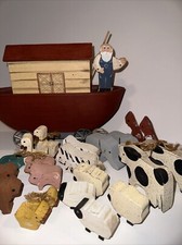 Enfeite bíblico vintage feito à mão 24 peças de madeira Arca de Noé animais brinquedo de exibição comprar usado  Enviando para Brazil