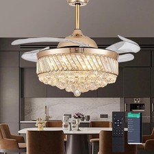 Usado, 36' Lustre Dourado Regulável Cristal LED Ventiladores de Teto com Luzes e Controle Remoto, Cha comprar usado  Enviando para Brazil