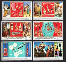 Juego de tarjetas Historia de instrumentos de cuerda Liebig 1963 violín Egipto laúd arpa música segunda mano  Embacar hacia Mexico