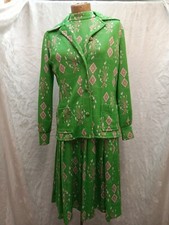 Vestido e jaqueta vintage anos 70 verde bronzeado rosa mod poli por Krest tamanho médio, usado comprar usado  Enviando para Brazil