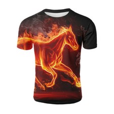 Camiseta Running Flame Horse Cool Feminina Masculina Casual Estampa 3D Manga Curta comprar usado  Enviando para Brazil