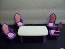 Vintage Dollhouse Dining Room Set Table 4 Chairs Cart  Purple White Miniatures comprar usado  Enviando para Brazil