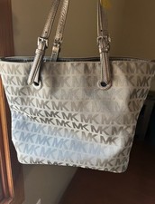 Bolsa tote Michael Kors cinza lona assinatura jato prata comprar usado  Enviando para Brazil
