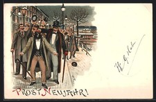 AK Świętujący na chodniku zagrają mały żart, pozdrowienie noworoczne 1897  na sprzedaż  Wysyłka do Poland
