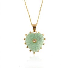 Collar Colgante Corazón Amazonita Chapado en Oro Circonita Tallada Piedras Preciosas Dije Joyería segunda mano  Embacar hacia Mexico