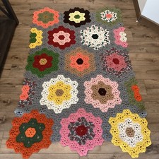 Cobertor de crochê caseiro multicolorido favo de mel quadrado vovó comprar usado  Enviando para Brazil
