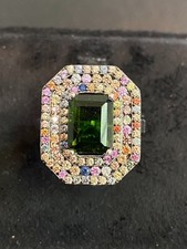 ANEL PRATA ESTERLINA 925 CORTE DIAMANTE SAFIRA 9X7 DIOPSÍDEO CROMO NATURAL, usado comprar usado  Enviando para Brazil