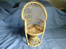Cadeira de vime vintage pavão ventilador traseira rattan 16” boneca planta suporte decoração boho, usado comprar usado  Enviando para Brazil