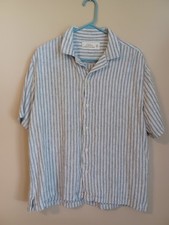 Camisa masculina Abercrombie & Fitch média verão linho mistura manga curta listrada comprar usado  Enviando para Brazil