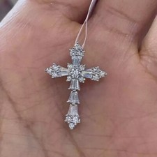 Pingente de presente cruz extravagante prata 925 ouro branco 14K diamante criado em laboratório corte redondo comprar usado  Enviando para Brazil