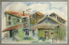 Pintura urbana em aquarela Hon Chew Hee havaiana telhado de estanho casas comprar usado  Enviando para Brazil